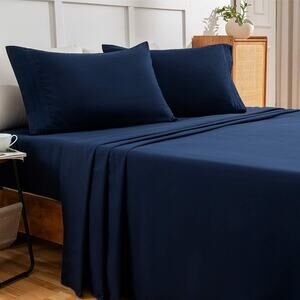 4PCS King Size Sheet Set, Ultra Soft, Fitted Sheet, Flat Sheet, Pillowcases NAVY